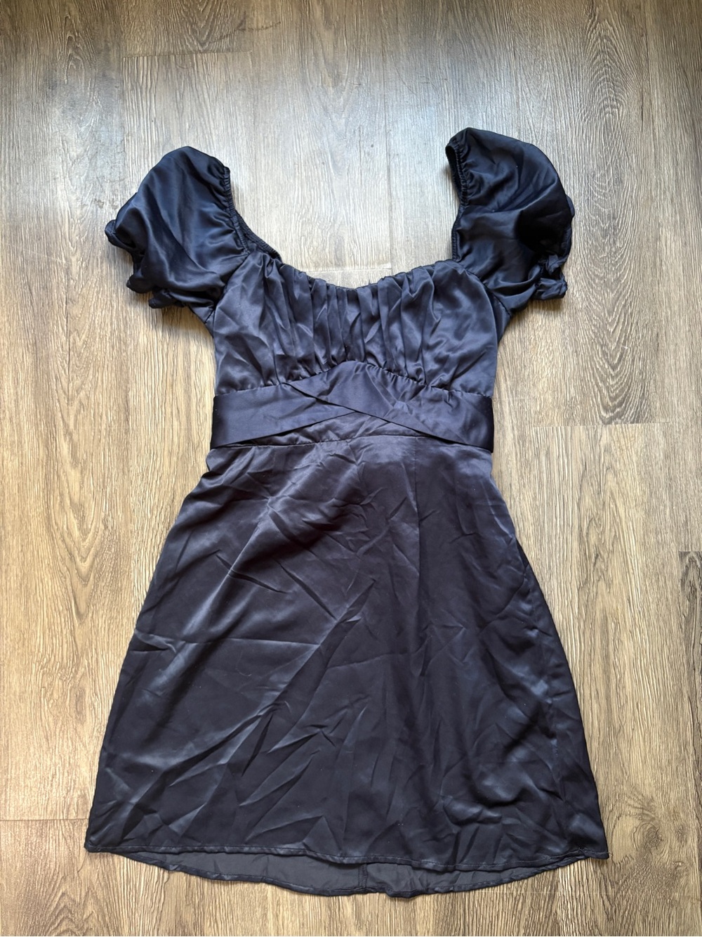 Puff-Sleeve Satin Mini Dress